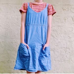 vintage denim jumper || adjustable straps! || L